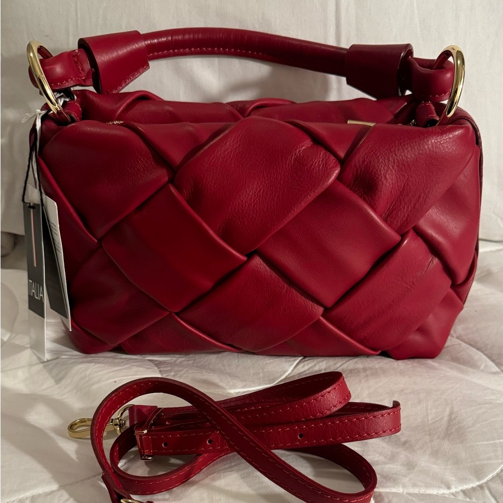 Red Italian Leather Two Way Purse!
